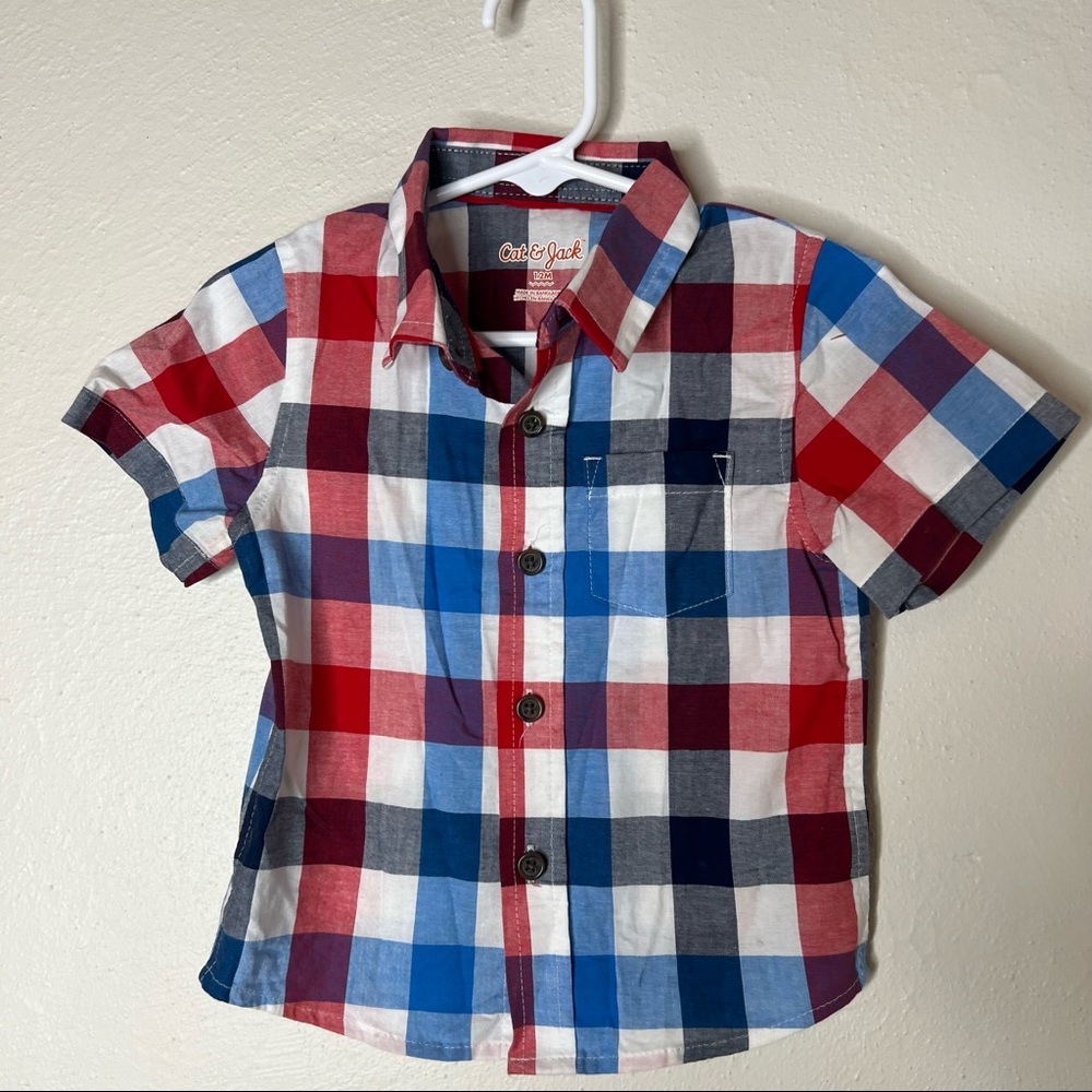 Cat & Jack Red White Blue Short Sleeve Button Down Shirt